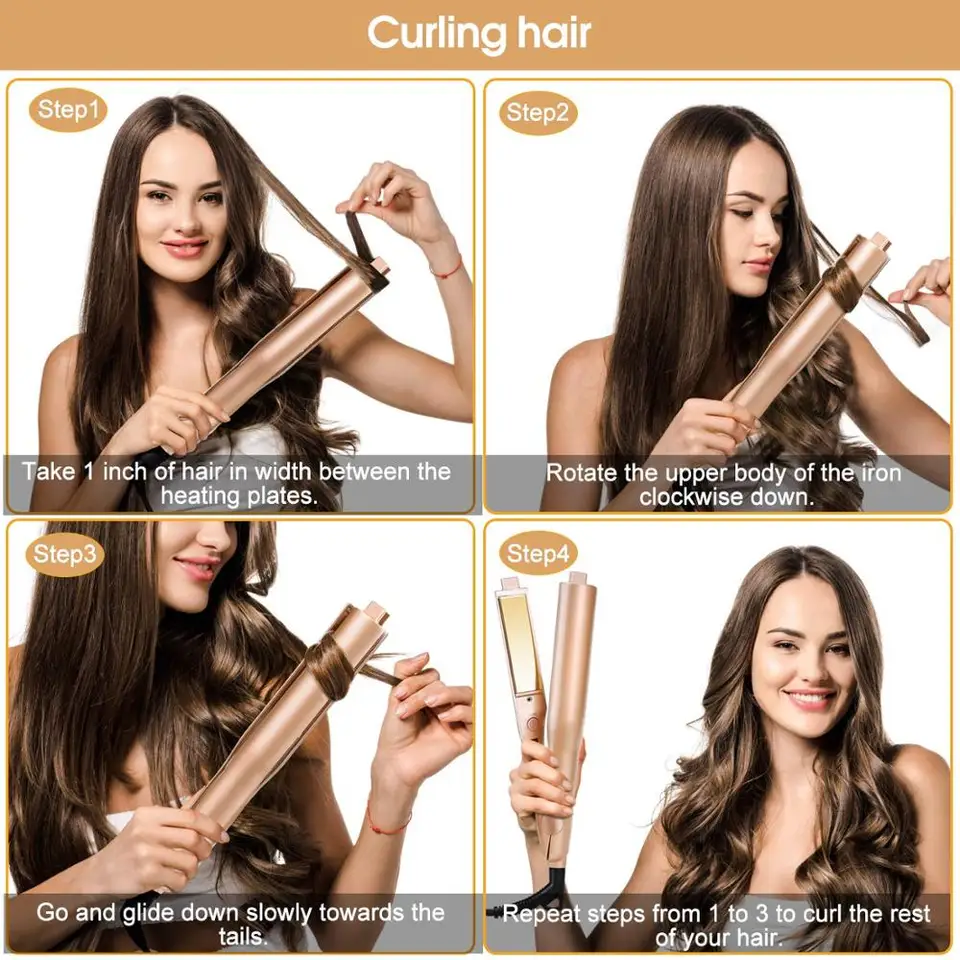 Gold Titanium Twist Flat Iron 2 In 1 Hair Curling Hair