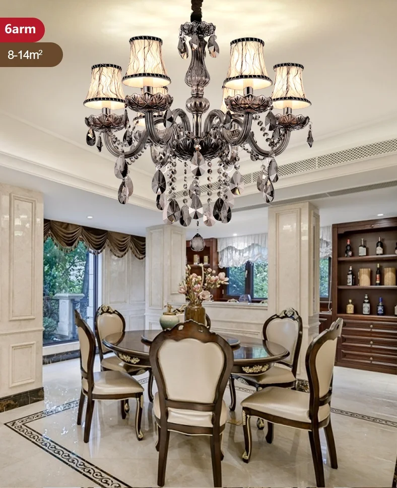 Lustre de Cristal Lâmpada da Sala Estilo Europeu Moderno Smoky Gary k9 Lustres Cristal Simples Sala Estar Quarto Luxo Jantar 9 quarto luxo lâmpada da sala jantar