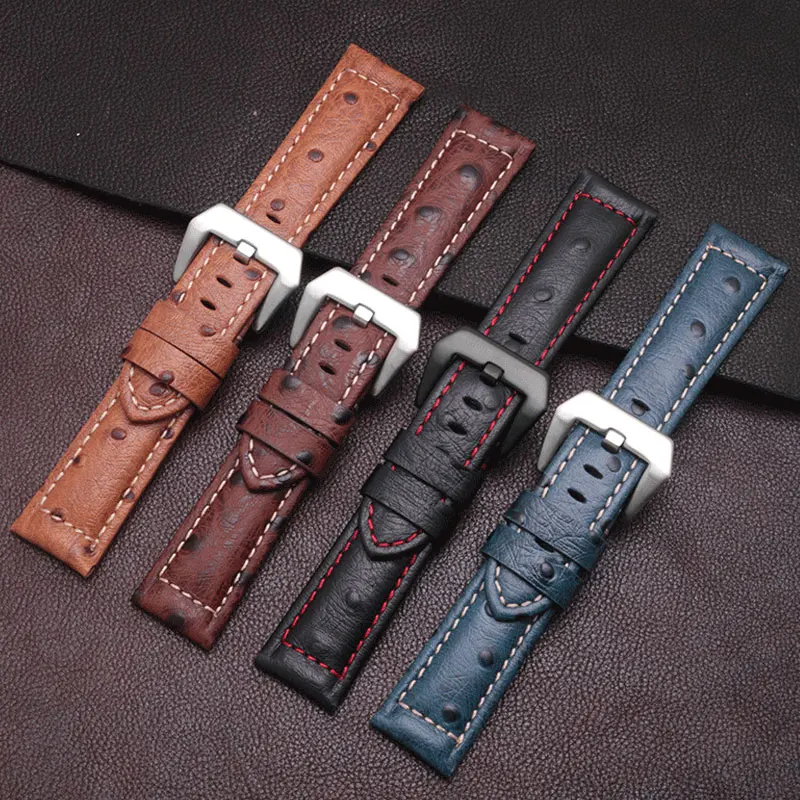 

20 22 24 26mm Ostrich pattern leather watch band with pin buckle replacement strap for Panerai watch accessories