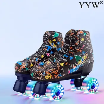 

Unisex Microfiber Roller Skates Double Row 4 Wheels Pu Skating Shoes Sliding Inline Skates Kids Gifts Roller Sneakers Training