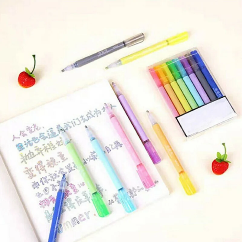 

8 PCS Student marker stationery set Marker Pen Set Gel Ink Double Line Pen Color Art Markers For Adult Children