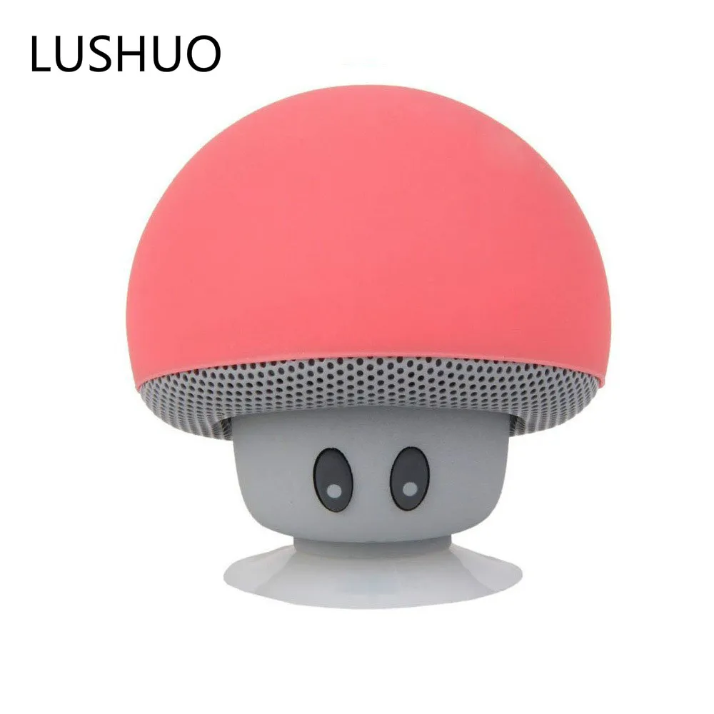 

LUSHUO Mini Bluetooth speaker Colorful multi-function Cartoon mushroom phone tablet holder head sucker outdoor small Speakers