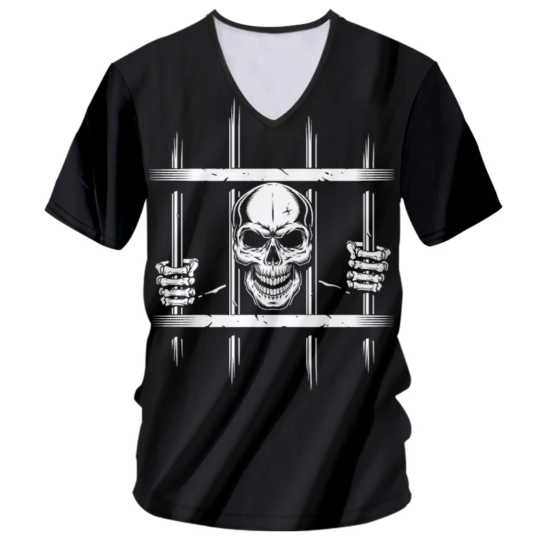 

IFPD EU/US Size New Summer Men Clothes Prison Skull Printed 3D V-neck T-shirt Plus Size Casual Funny Tshirt Streetwear Wholesale