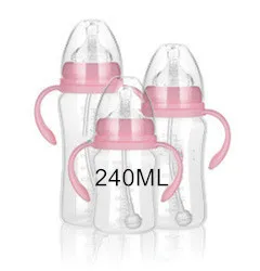 1 шт PP бутылочка для кормления ребенка безопасная пластиковая BPA бесплатно противоскользящая Детская Бутылочка для молока 320 мл с соломинкой для бутылочки для кормления младенцев - Цвет: Pink-240ML