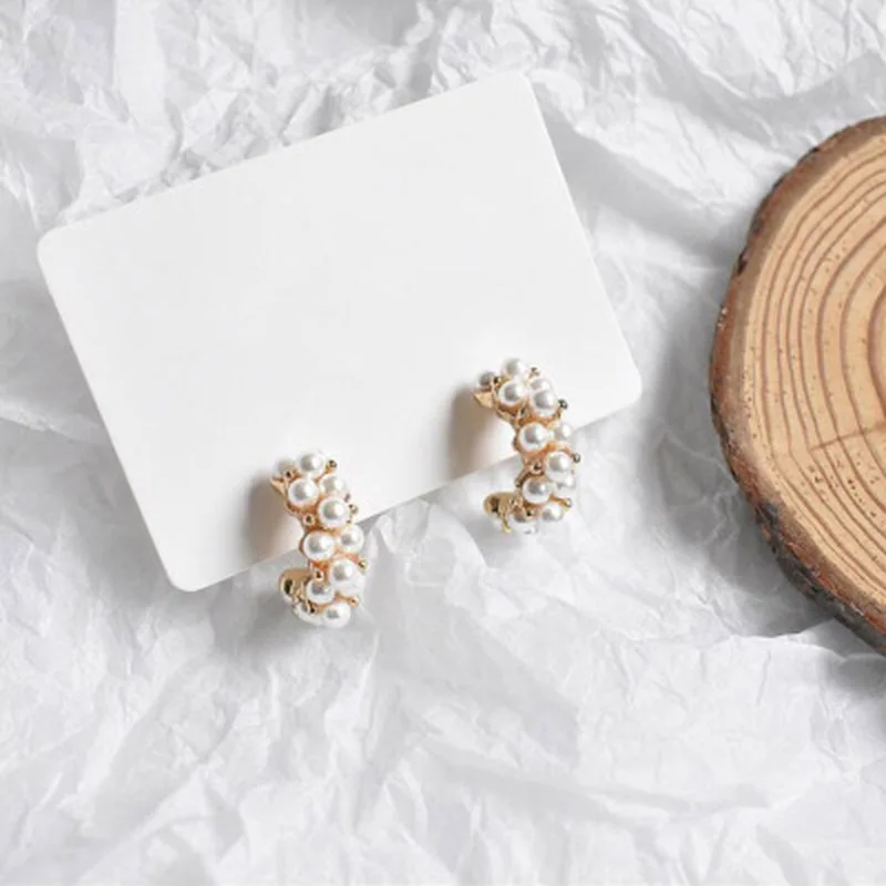 

1Pair Vintage Japan Korean Hoop Earrings for Women Handmade Sweet Simulated Pearl Circle Jewelry Pendientes Gifts