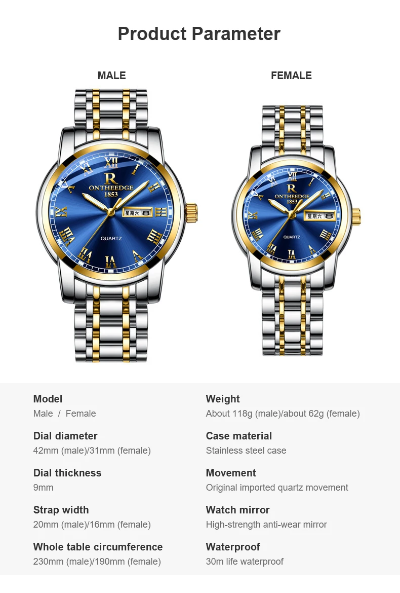Ruizhiyuan Band Steel Watch Men's and Women's Genuine Quartz Watch Three-pin Business Non-Mechanical Watch
