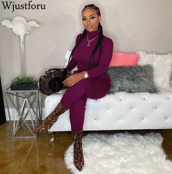 

Wjustforu Bandage Casual Sporting Tracksuit Women Turtleneck Pullover + Straight Pants Winter Elegant Two Piece Set Vestidos