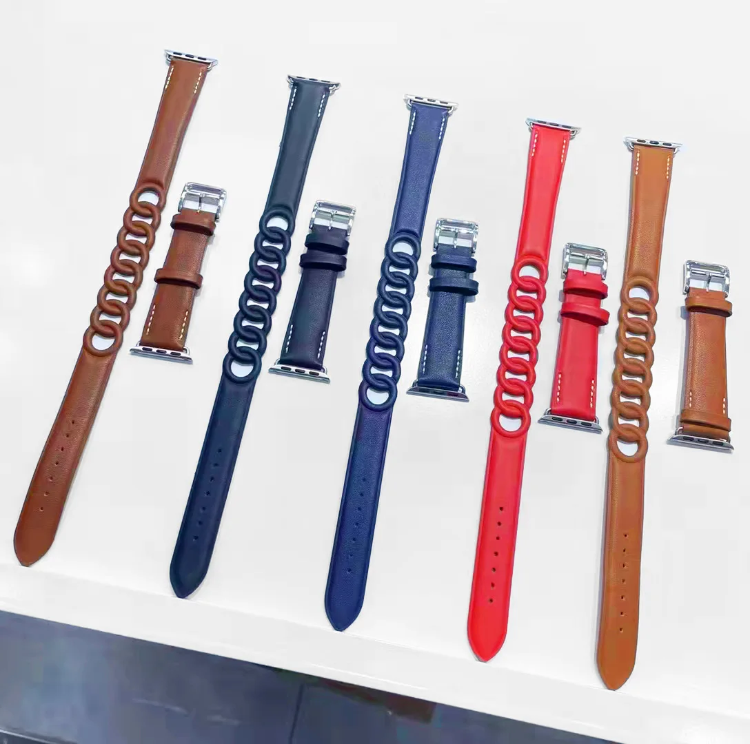 Gourmette Double Tour For Apple Watch band 40mm 41mm 38mm 44mm 45mm 42mm  Genuine Leather bracelet iWatch serie 7 6 5 3 se strap|Watchbands| -  AliExpress