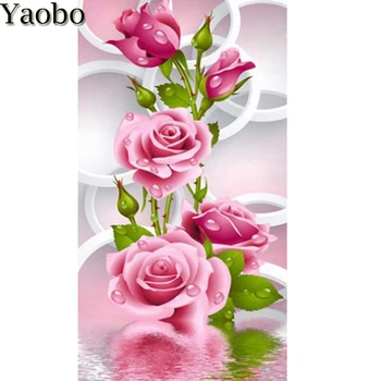 

Rose pink flower Diamond painting Diamond mosaic picture Full Square round drill 5d diamond Embroidery sale wall decoration 2020