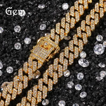 

12mm bar Cuban chain men's necklace full diamond alloy hip-hop necklace