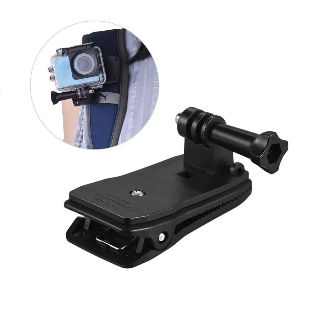 Black Camera 360° Rotary Backpack Clip Clamp Holder Mount for Gopro Hero2/3/3+ 