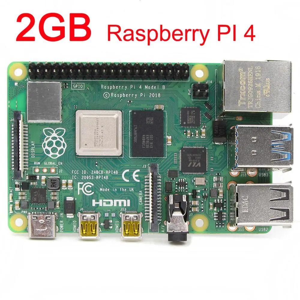 2 Гб SDRAM(синхронное динамическое ОЗУ) Raspberry Pi 4 Модель B BCM2711 Cortex-A72 64-разрядный четырехъядерный 1,5 ГГц SOC 2,4& 5,0 ГГц Wi-Fi Bluetooth 5,0 Raspberry PI 4B