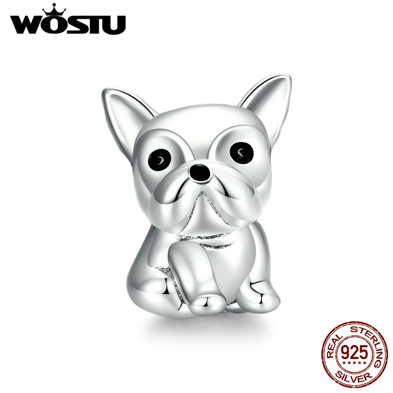 

WOSTU Cute Bulldog Charm 925 Sterling Silver Animal Enamel Bead Fit Original Bracelet Necklace Pendant DIY Jewelry CQC1599
