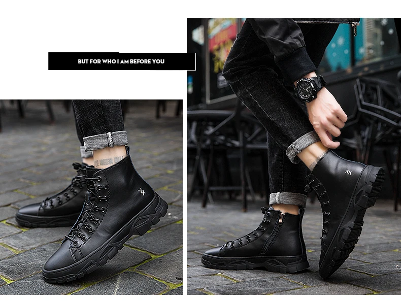 VRYHEID Genuine Leather Men Boots Fashion Casual Trend Waterproof Snow Boots High-top Non-slip Sole Short Ankle boots Man Bota