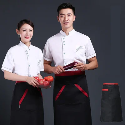 Top apron 12 Новая форма шеф-повара для женщин и мужчин, куртка шеф-повара для кухни, ресторана, гостиницы, рабочая одежда, Куртка поварская с коротким рукавом, летняя одежда для приготовления пищи - Цвет: Top apron 12
