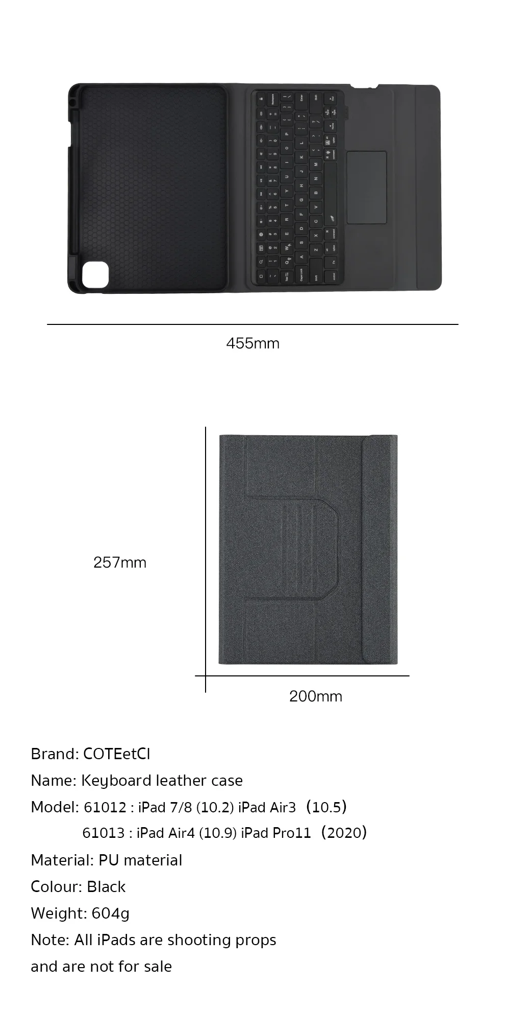 COTEetCI 61013 Slim Pro Backlit Bluetooth Keyboard Case with Touchpad