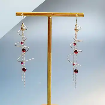 

LiiJi Unique Genuine Garnet Spiral Earrings 925 Sterling Silver Handmade Drop Link Earrings Delicate Jewelry For Women Gift