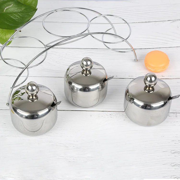 Manufacturers Direct Selling Stainless Steel Three Flavor Seasoning Pot Set Bridge Thick Spice Rack European Style Combination S