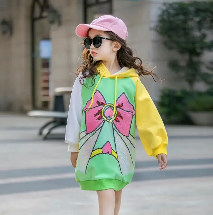 10.8th Age 4 6 8 10 12 14Y Sequined Girl's Sweatshirt Winter Thicken loose girl's Hooded Sweatshirt