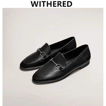 

Withered 2020 summer england office lady simple Genuine leather slip-on loafers women shoes woman women shoes women flat shoes