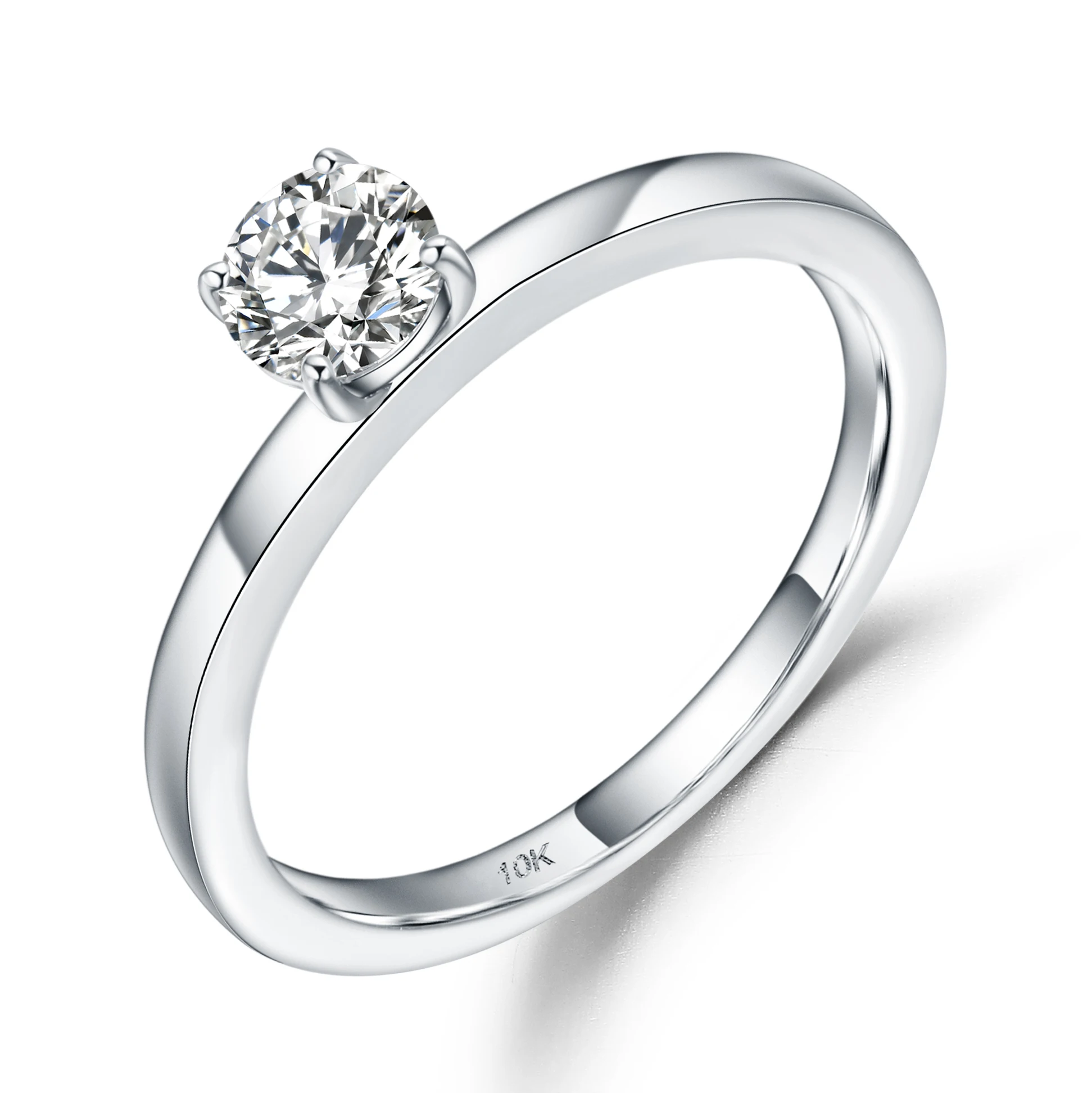 

GEM'S BALLET 10K White Gold D Color VVS Promise Ring 5mm 0.5Ct Round Moissanite Classic Wedding Rings For Women Fine Jewelry