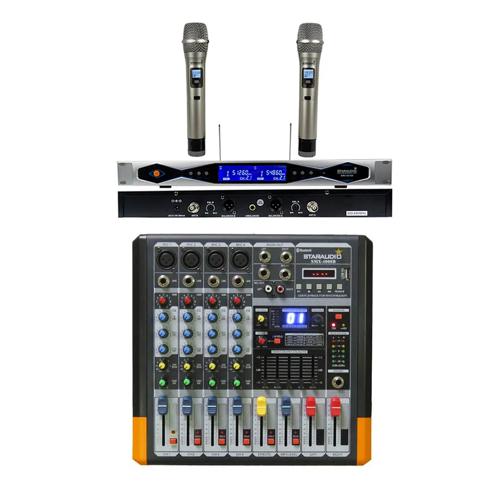 4 канальный усилитель звука STARAUDIO Миксер с 2 каналами УВЧ Ручной беспроводной