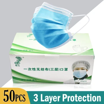

50/100Pcs Disposable Face Mask Earloop Face Mouth Masks Non-woven Melt Blown Dust Mask Safety Adult Masks Mascarilla mondkapjes