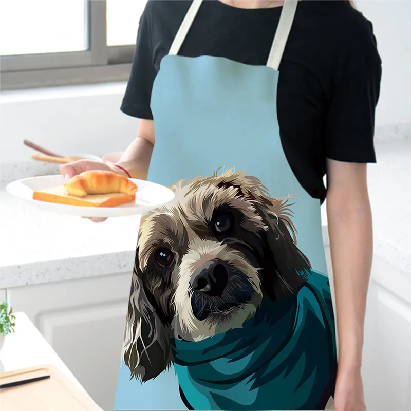 Kitchen Letter Dog Print Kitchen Apron Sleeveless Linen Cooking Chef Bibs for Adult K2B 