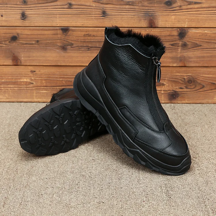 

2019 Winter Sheep Fur Snow Boots Genuine Leather Warm Wool Hight-top Trendy Shoes Men's Front Zipper Martin Boots
