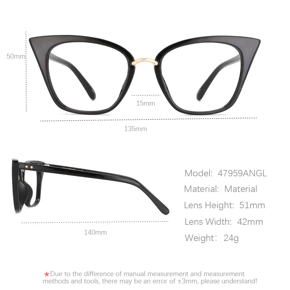 47959 TR90 Sexy Cat Eye Anti Blue Light Glasses Frames Women Retro Fashion Computer Eyeglasses