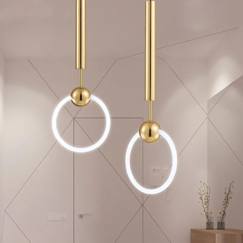 

Post-modern Concise Bar Creative Circular Ring Glass Gold Pendant Light Restaurant Bedroom Office Decoration Lamp Free Shipping