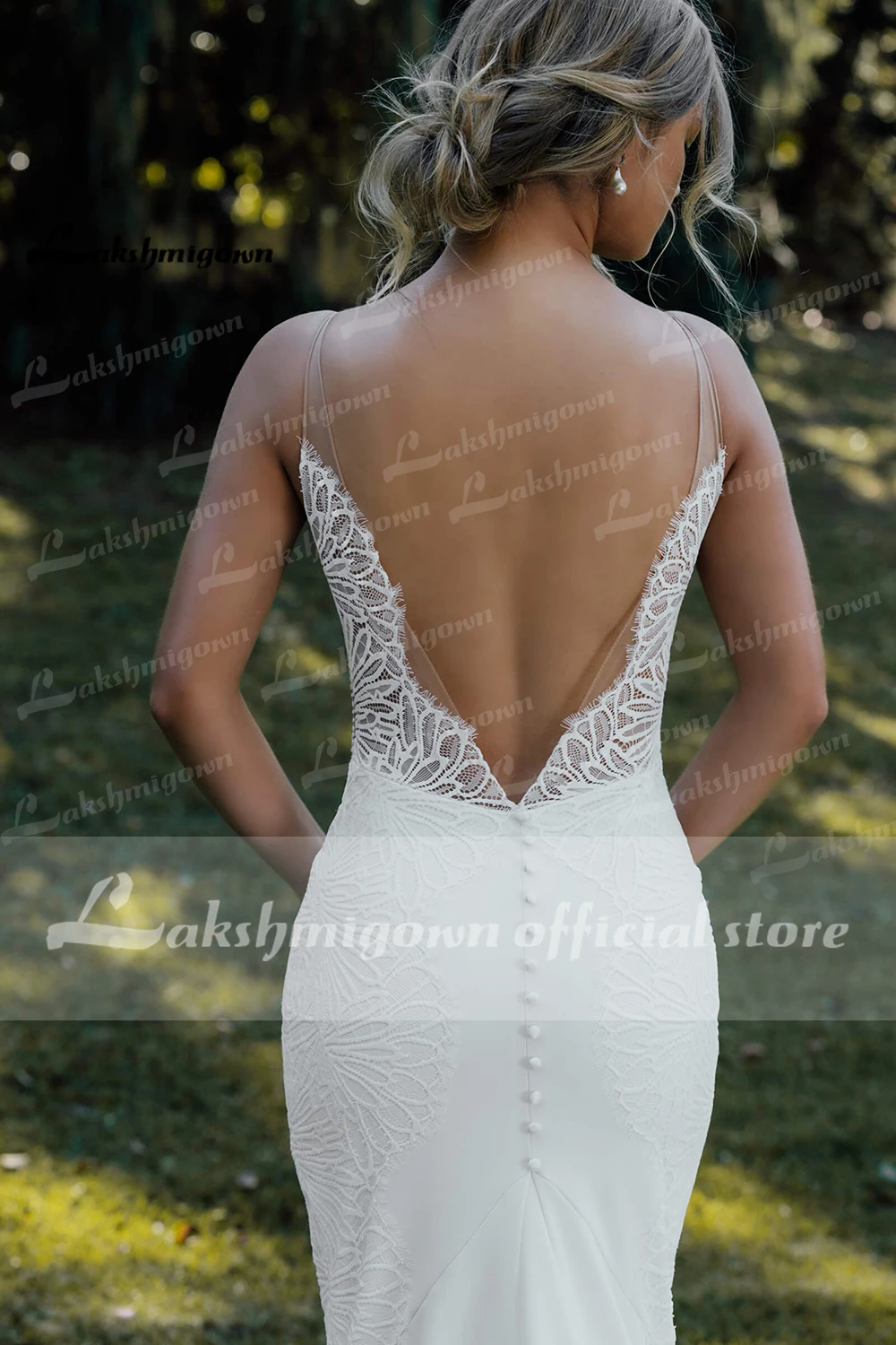 bridal gowns Sexy Plunging V Neck Sleeveless Lace Stretch Crepe Wedding Dress Open Back Bridal Gowns Outdoor Country Bridal Gown Lakshmigown casual wedding dresses