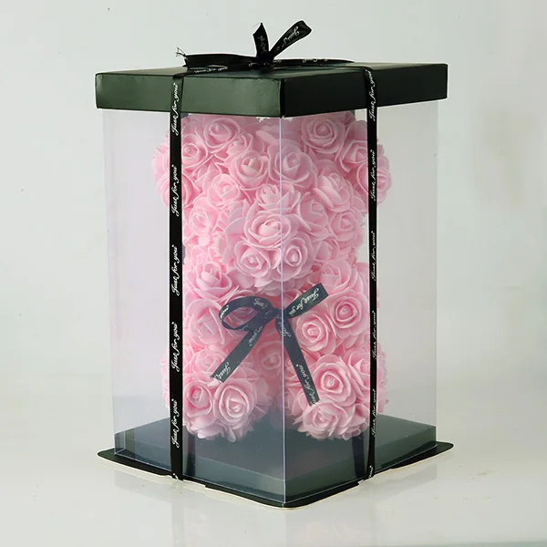 23 см, Подарочная коробка, розовый медведь, 25 см, плюшевый медведь, искусственный цветок, медведь на День святого Валентина, подарок подруги, свадебное украшение - Цвет: light pink