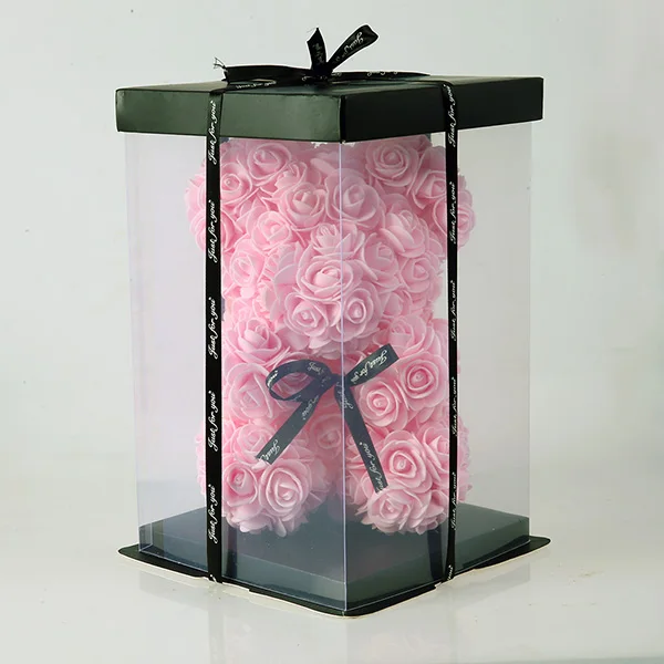 light pink 23 см, Подарочная коробка, розовый медведь, 25 см, плюшевый медведь, искусственный цветок, медведь на День святого Валентина, подарок подруги, свадебное украшение - Цвет: light pink