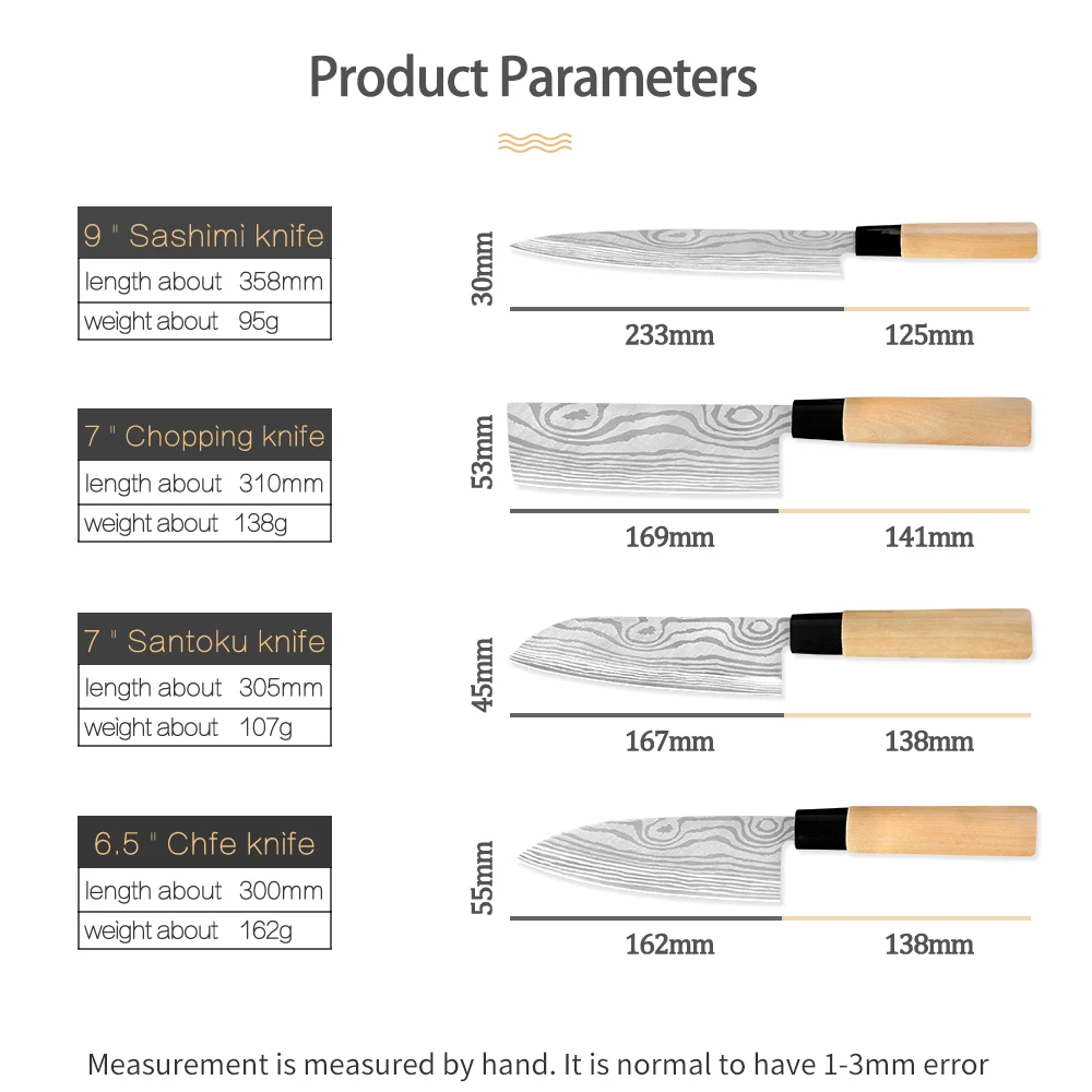 Кухонные ножи Sowoll в японском стиле 4Cr14 из нержавеющей стали с деревянной ручкой 6," Chef 7" Santoku " разделочный 9" нож сашими