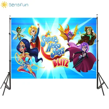 

Sensfun 7x5FT Girl Birthday Party Photography Backdrop Superhero Girl Background Custom Text Photo Studio Props Vinyl Photocall