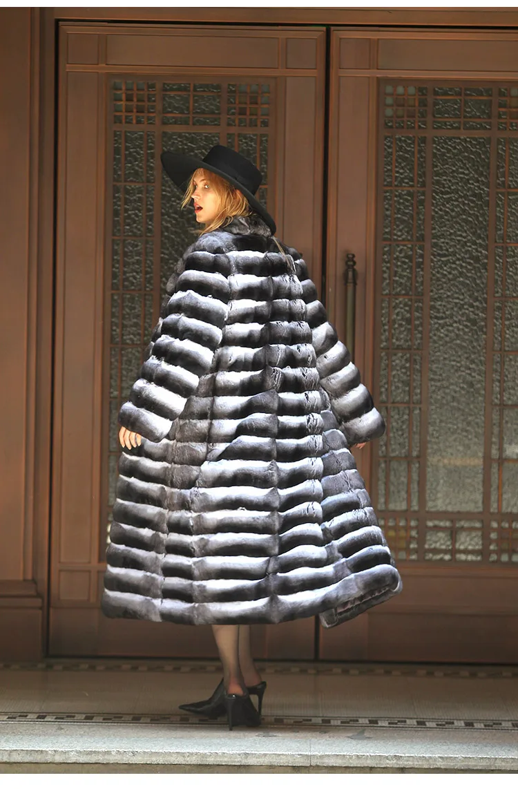 Furealux,, хит, женская шуба из кролика Рекс, 120 см, зима, толстая, теплая, удлиненная, натуральный мех, пальто, осень, 60 см, рукава, куртки