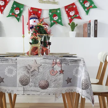 

Christmas Rectangle Waterproof Washable Spillproof Tablecloth Stain Resistant DecorativeTable Cloth for Dining Room YU-H