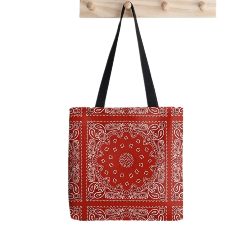 2021 Shopper red bandana print Printed Tote Bag women Harajuku shopper Funny handbag girl Shoulder shopping bag Lady Canvas Bag