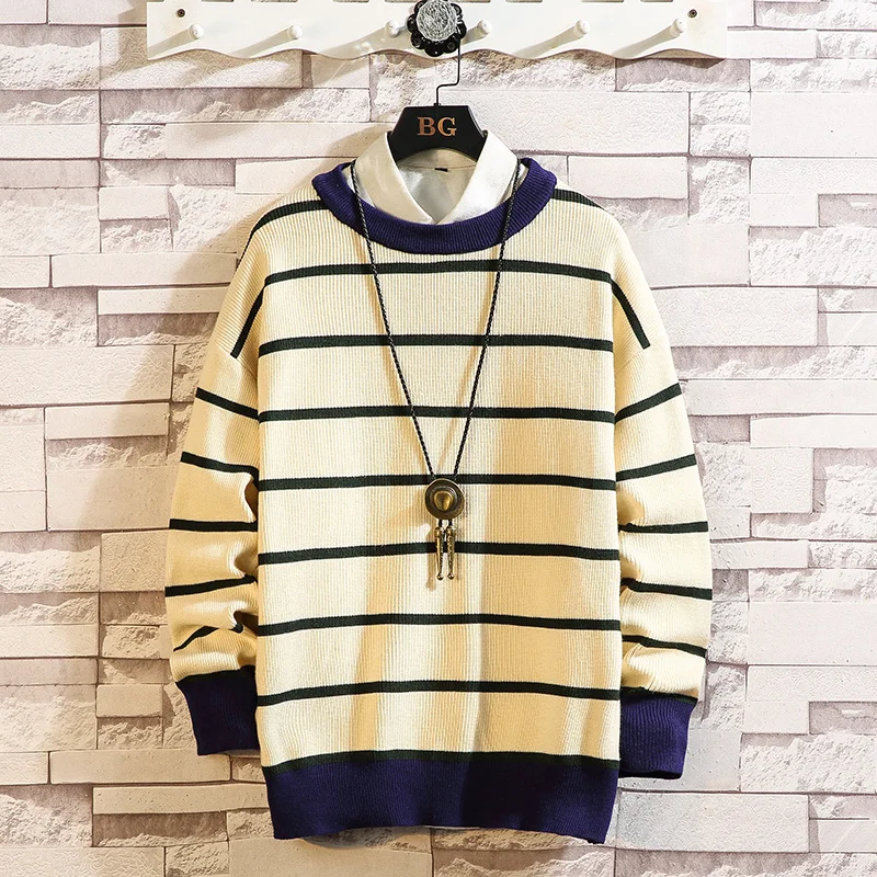 ^Cheap 2019 Autumn Winter Christmas Casual O-Neck Patchwork Pullover Sweater Men Turtleneck Fashion Brand Warm Pull