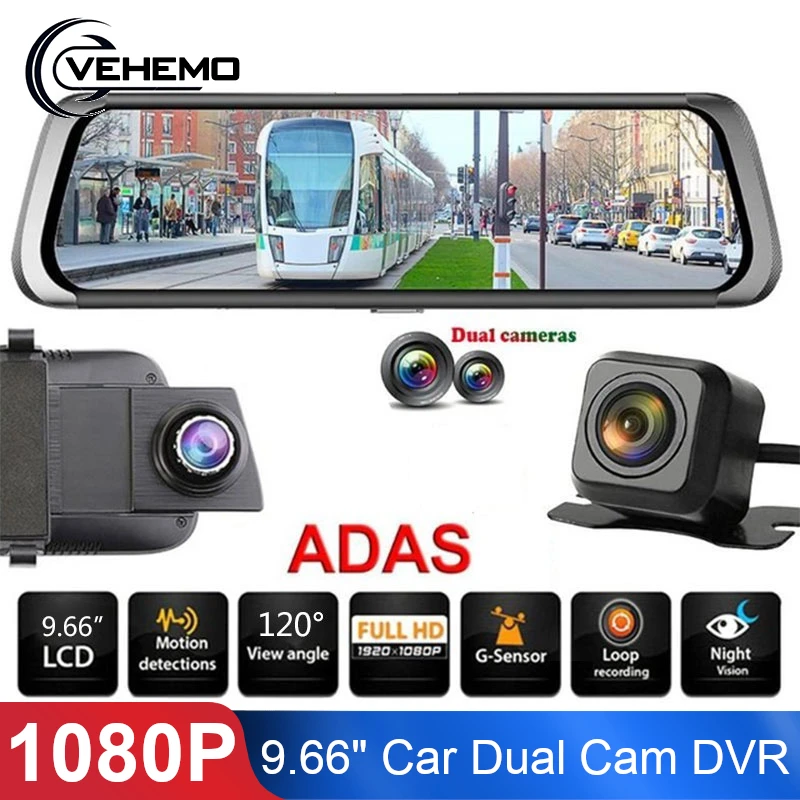 

9.66 inch 1080P Dual Car DVR Dash Camera Full HD Rear view Mirror Video Recorder Night Vision dvrs Touch Screen Reverse Camera