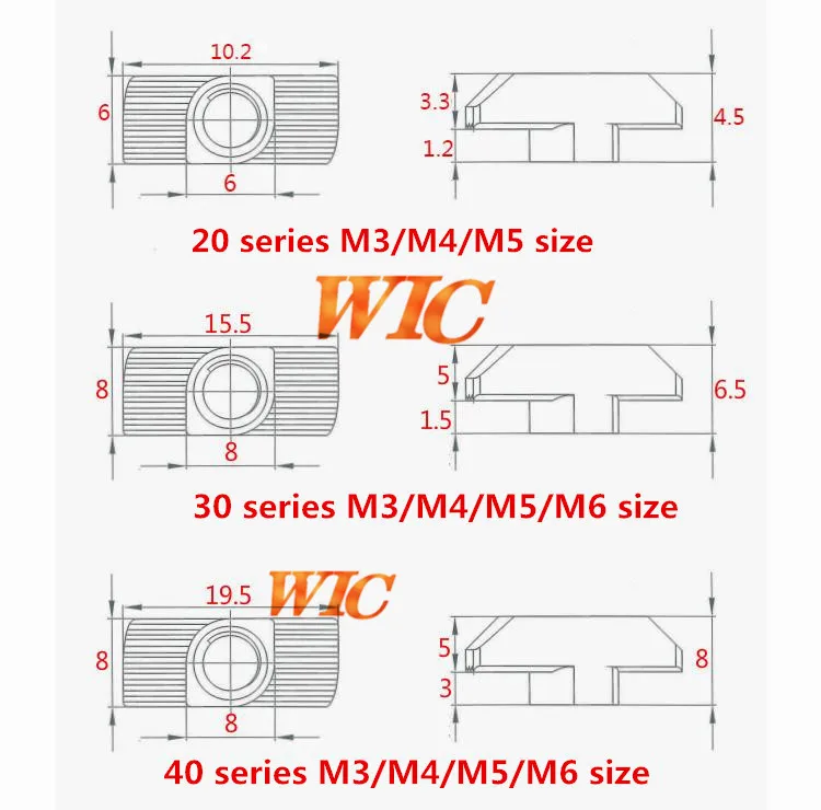 100 шт. M3/M4/M5/M6 * 15 5*8 для 30 серии t гаек скользящих никелированных Т молотков