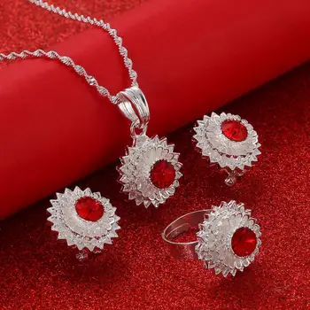 

Ethiopian Jewelry Set Pendant Necklace Earrings Ring Silver Gifts for Women African Eritrea Habesha Wedding Bridal Set