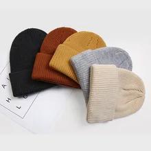 Однотонная зимняя утолщенная шапка с черепом для женщин и мужчин, вязаная шапка унисекс, мягкая теплая уличная шляпа skullies, повседневная шапка с дыней, шапочки