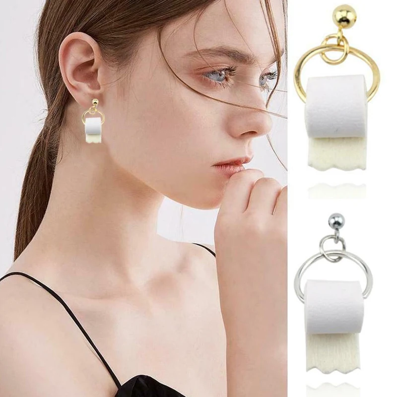 Creative 3D Roll Paper Dangle Earrings Girls Geometric Drop Earrings Women Toilet Paper Towel Studs Funny dangle earrings,drop earrings,geometric earrings