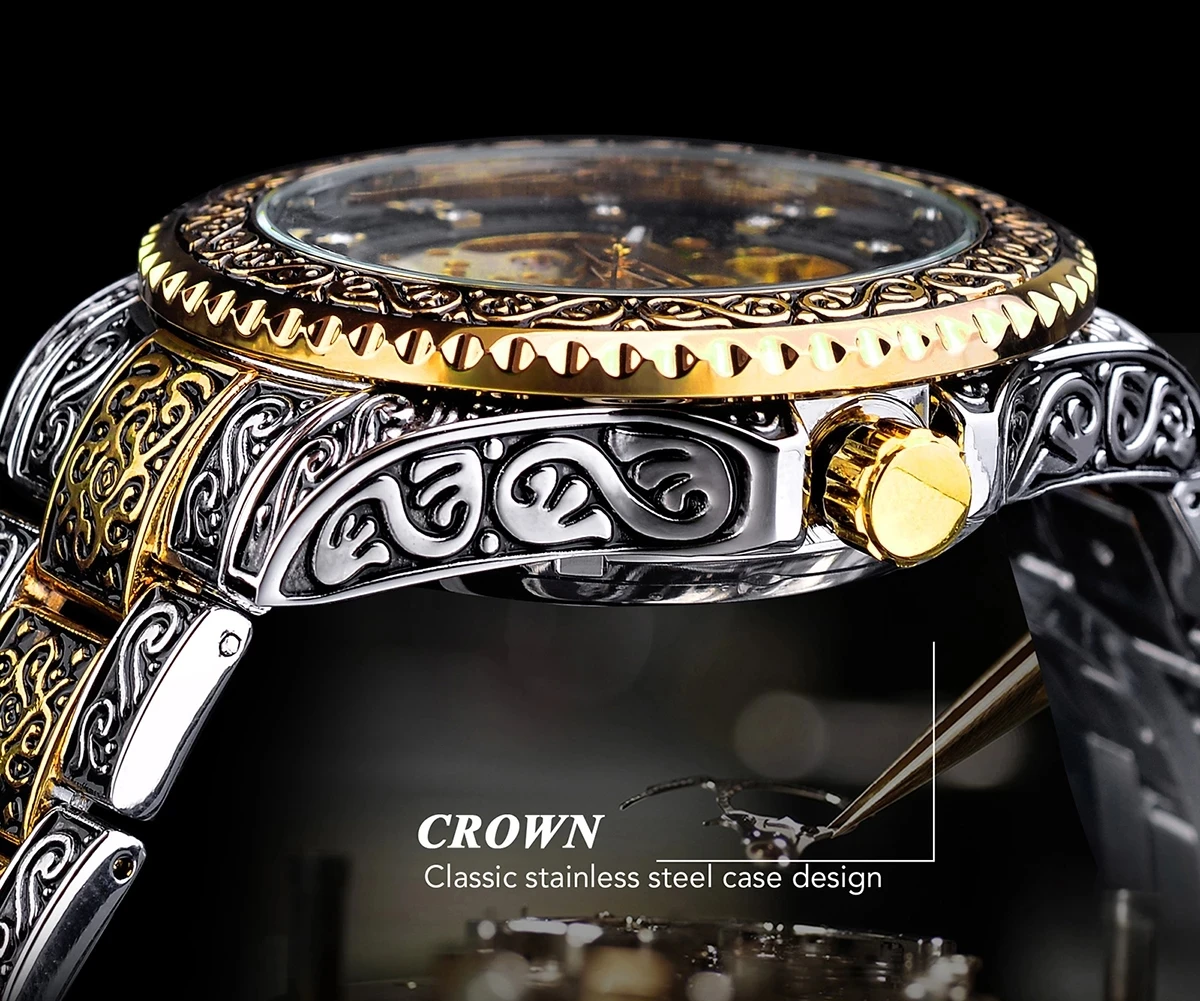 Forsining Diamond Automatic Watches Men Mechanical Wristwatches Fashion Golden Black Skeleton Wrist Watch Luxury Zegarek Męski