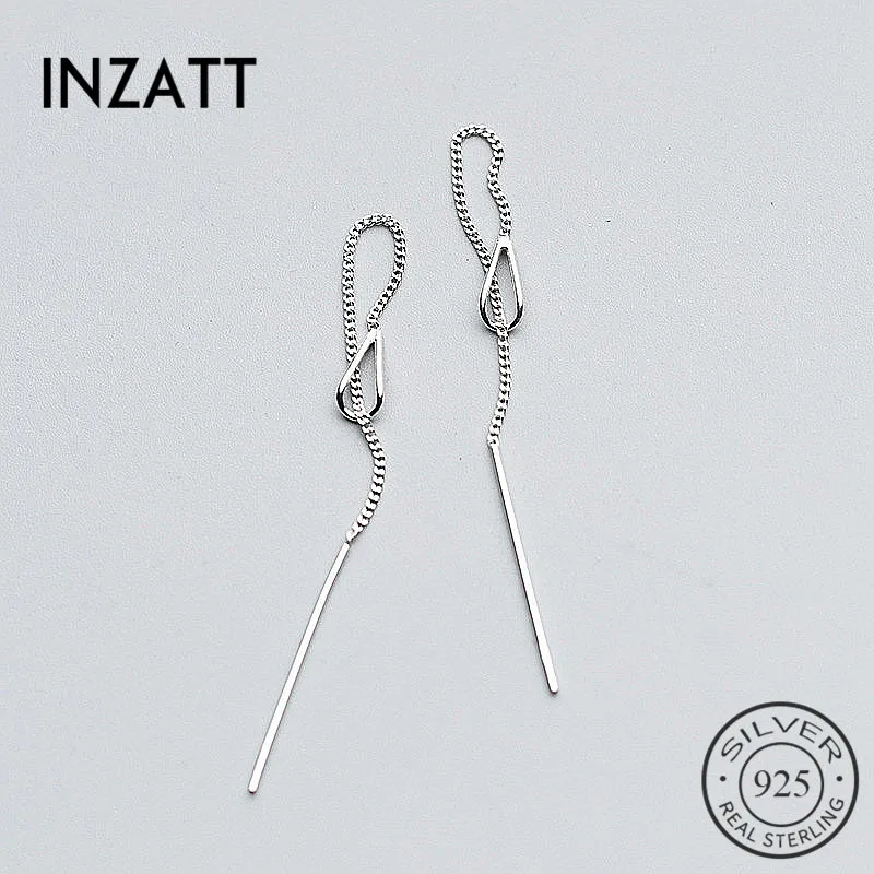 INZATT 925 Sterling Silver 6.3cm Long Tassel Chain Sticker Bar Dangle Drop Earrings For Women Fashion Jewelry Wedding Gift