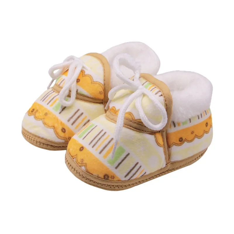 Милая хлопковая обувь с принтом граффити для маленьких детей; зимние теплые ботинки; детская обувь; милые подарки для новорожденных; 0-12 месяцев - Цвет: Цвет: желтый
