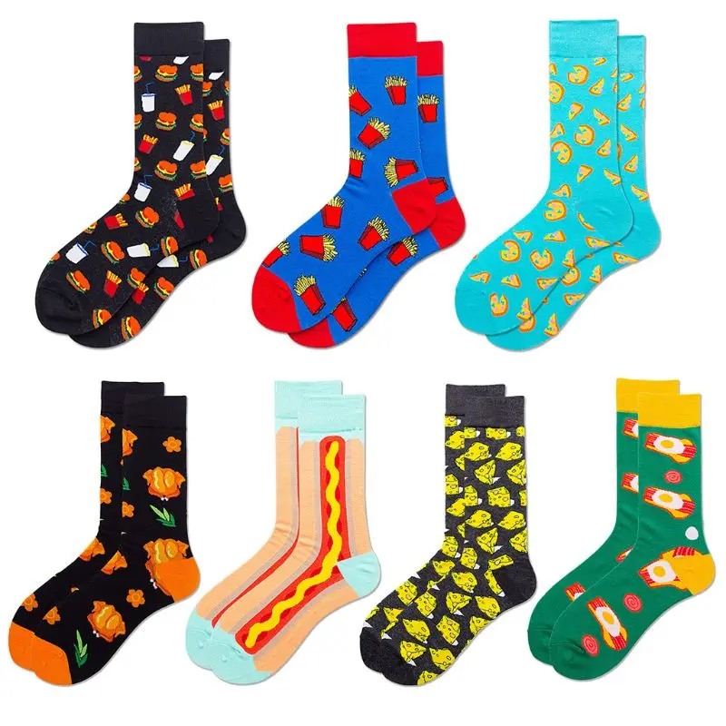

Funny Colorful Dress Socks Cartoon Hamburger Turkey Pizza Food Print Hosiery