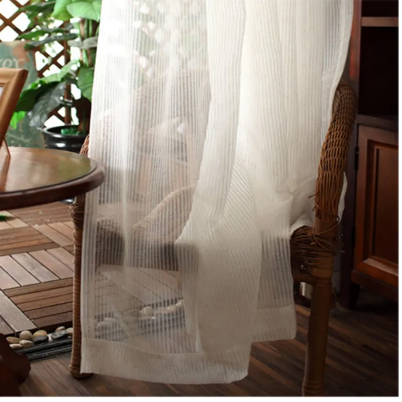 Modern striped linen curtain yarn Japanese Style curtain for living room study bedroom linen vertical fine grain screen curtain